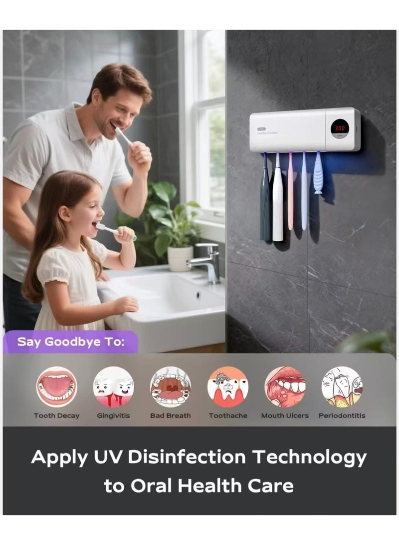 الأشعة فوق البنفسجية مطهر فرشاة الأسنان، حامل مطهر فرشاة الأسنان، تعقيم ووظائف التوقيت، 2000mAh قابل للشحن اللاسلكي الجدار المثبت مطهر فرشاة الأسنان للحمامات (الأبيض) - Image 3